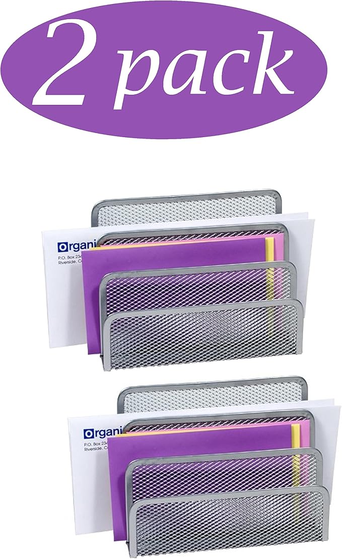 YBM HOME Desk Mail Organizer for Office, 3-Slot Mesh Letter Sorter/Holder Silver 2372-2 Pack of 2