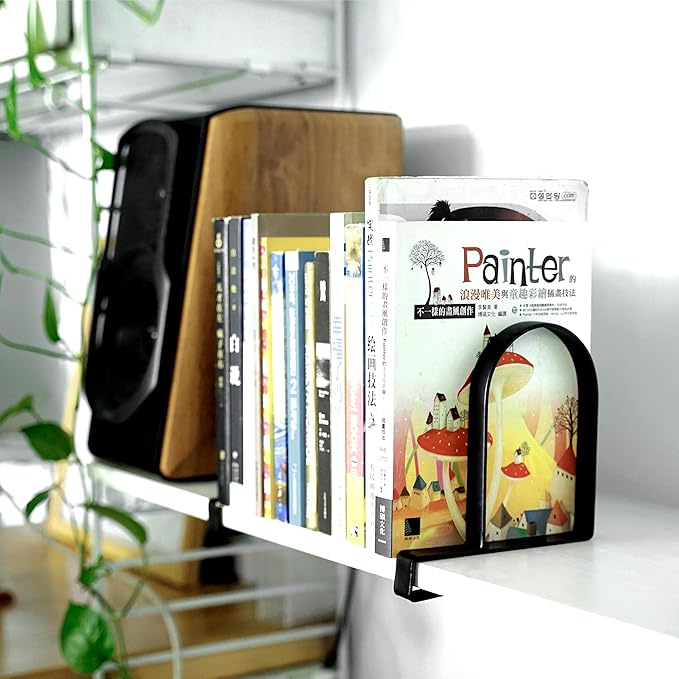 AJART Book Ends for Shelves: Black Heavy Duty Bookends - Metal Clamp Book Organizer Storage Holders (Matte Black)