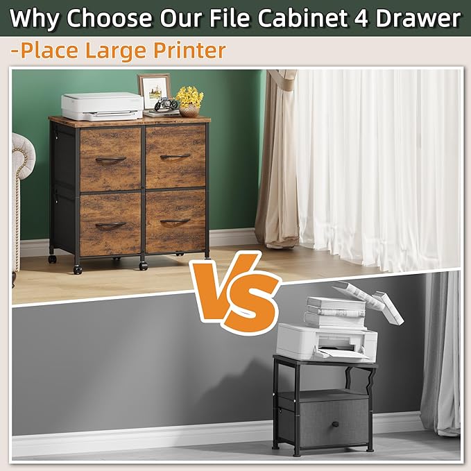 HIGDBFE 4 Drawer Lateral File Cabinet, Mobile Filing Cabinet for Large Printer, Home Office Functional Office Storage Cabinet & Printer Stand, Fits Letter/A4, Rustic Brown