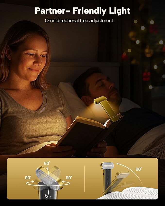 86lux Book Light, Reading Light for Book in Bed, USB Rechargeable LED Night Light with 3 Colors & Stepless Dimming, Aluminum Alloy Bookmark Light for Book Lovers, Yellow