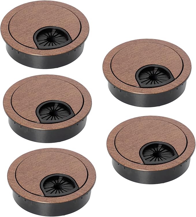 Signite 5 Pcs Plastic Desk Cable Grommet 2-1/2" – Durable Desk Hole Cover for Wire Management, Desks Cord Grommet for Workstations, Tables, Countertops 60mm Hole Cover for Home & Office Use -(M. Wood)