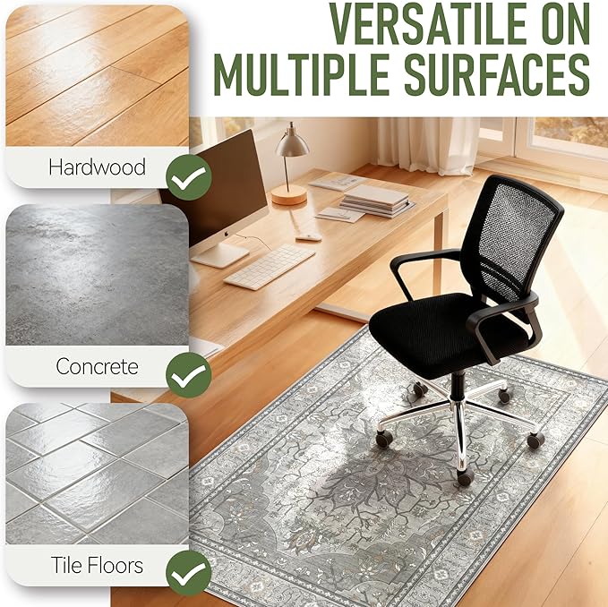 48"x60" Office Chair Mat for Hardwood, Under Desk Chair Mat for Home Office, Anti-Slip Office Rugs for Rolling Chairs, Floor Protector Washable Rugs Warm Gray