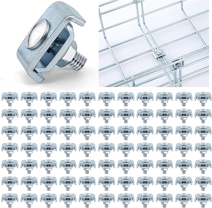 Zonon 100 Pcs Galvanized Grid Wall Connector Grid Wall Clip Splice Washer Kit Gridwall Joining Clip Mesh Tray Wire Kit for Wire Mesh Cable Tray End to End Connector Fit 0.16 x 0.24 Inch Diameter