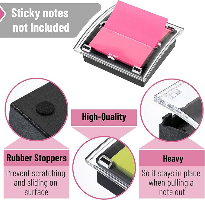 Mr. Pen- Pop Up Note Dispenser, 3" x 3", 2 Pack, Black Base, Clear Top, Sticky Note Dispenser, Sticky Note Holder for Desk