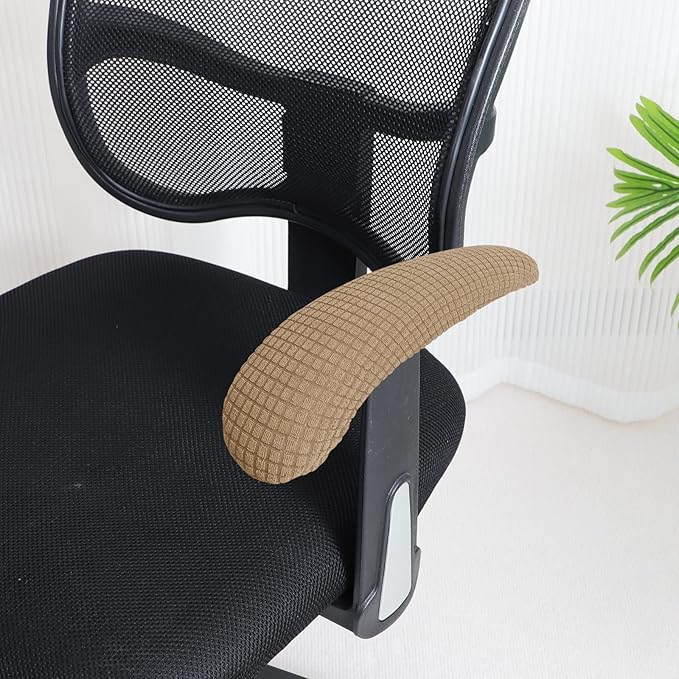 FORCHEER Office Chair Armrest Covers Stretchable Water Resistant Spandex Stretch Jacquard Elastic Band Computer Office Chair Arm Pad Covers Chair Slipcover for Desk Chairs Arm 2P-Camel