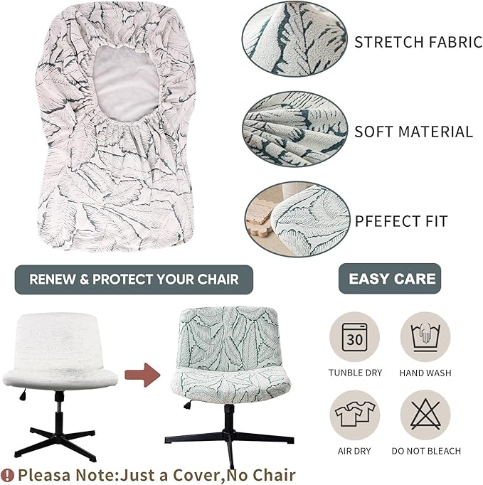 LavishCover Waterproof Palm Leaf Criss Cross Chair Cover, High-Stretch Flocked Fabric, Armless Office & Desk Chair Protector Against Stains and Wear(Green,Palm Leaf, Just The Cover,No Chair)