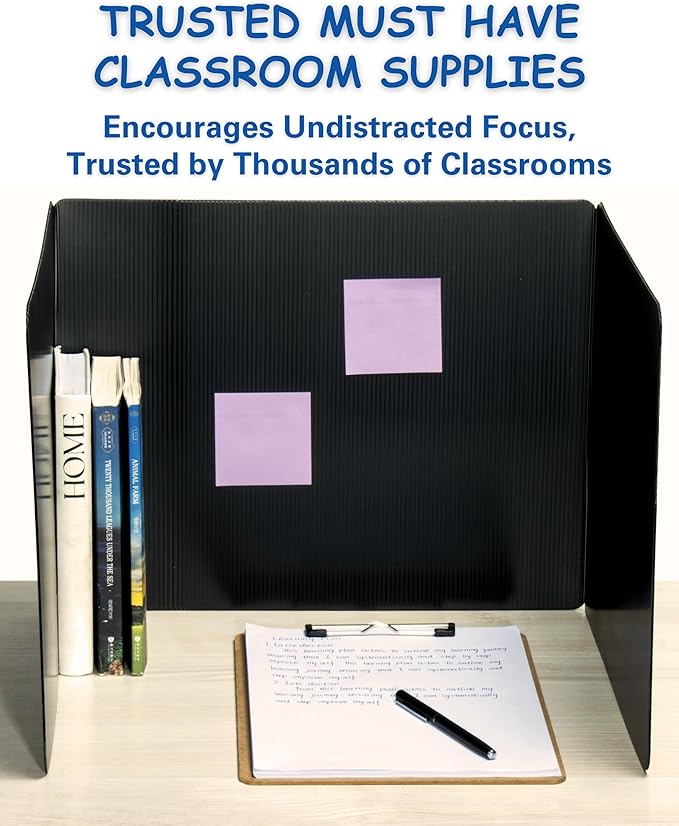 Plastic Black Privacy Folders for Students — Durable — Desk Divider Privacy Panel, Easy-Store Privacy Shields for Student Desks, Testing Dividers for Classroom, Test Dividers for Student Desks (2)