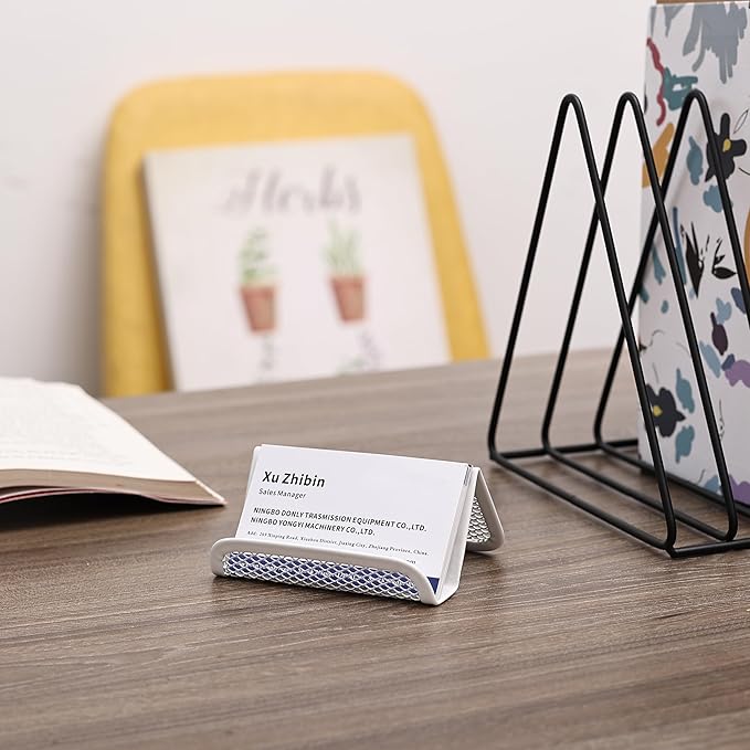 Mr. Pen- Metal Mesh Business Card Holders, 3 Pack, White, Durable Stainless Steel Card Stand for Desk, Office, and Business Use, Straight, Flat and Smooth Design