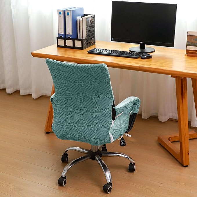 Green Office Chair Cover with Armrest Cover 18Inch Wide Stretch Jacquard Patterned Small Desk Computer Chair Covers with Long Zipper Arm Slipcovers Washable
