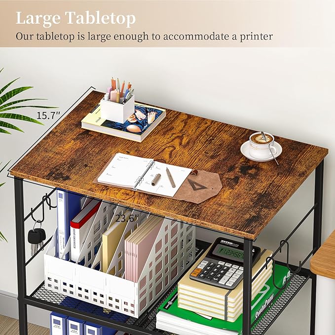ThreeHio Printer Stand, 3Tier Printer Table with Wheels, Printer Cart with Storage Shelf, Printer Desk for Home Office Fax Machine Scanner, Rolling Cart for Kitchen, Laundry, Balcony, Living Room