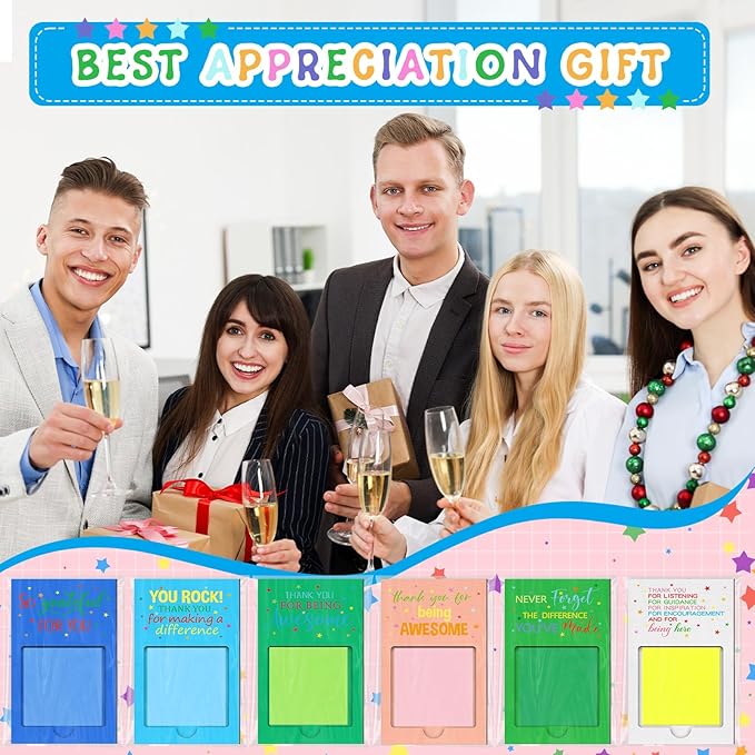 Motipuns 36 Pcs Teacher Appreciation Gifts Bulk Colorful Sticky Notes Dispenser End of School Year Gifts Office Team Work Sticky Notes OPP Bags Set for Nurse Coworker Staff CNA Week Speech Therapist
