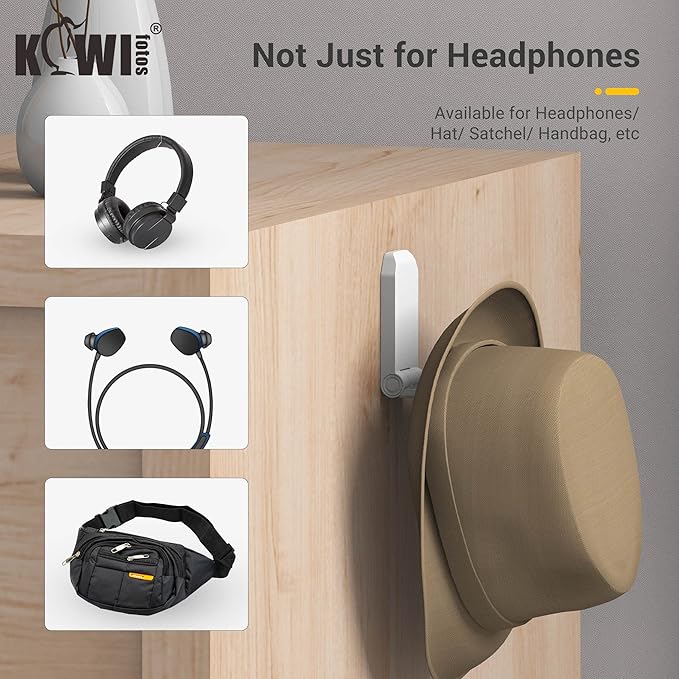 KIWIFOTOS 2 Pack Adhesive Desk Headphone Hanger, PC Gaming Headset Holder Stand, Adhesive Holder Mount for Wall, Foldable Headphones Hook Mount Under Desk - White,Two Pack