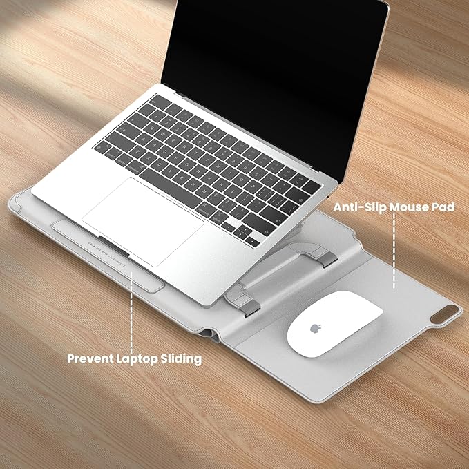 Nillkin Upgraded 12-14 Inch Laptop Sleeve Case for MacBook/Dell/HP/Lenovo/Asus, Unique Slim Travel Computer Bag with Adjustable Stand & Mouse Pad, Magnetic Handle, PU Leather, Gray