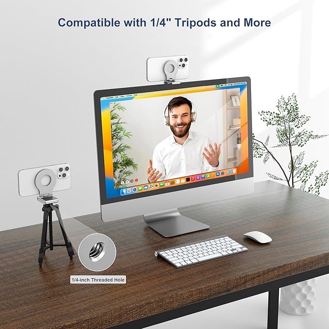 Itramax Continuity Camera Mount for Desktop Monitor,Magnetic Phone Holder for Webcam Compatible with iPhone 17 16 15 13 14 12,MagSafe,iOS 16 iMac & MacBook macOS 13 Ventura,Studio Display,TV,Silver