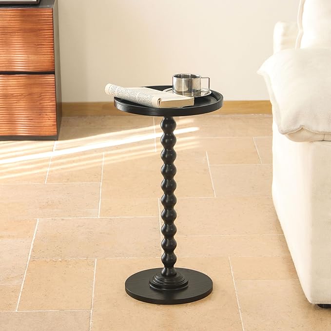 AWASEN Round Side Table, Small End Table for Small Spaces, Round Drink Accent Table Nightstand for Bedroom, Living Room, Corners, Office, Black