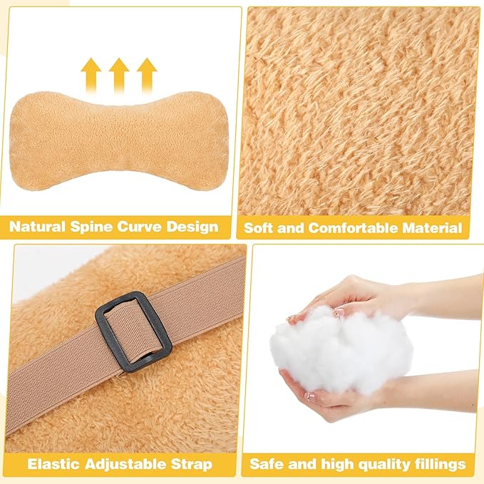 Colingmill 1 Pc Neck Pillow for Recliner Headrest Pillow Bone Shaped Chair Plush with Adjustable Strap Neck Support and Pain Relief Curve Head Cushion for Car Travel Airplane (Yellow)