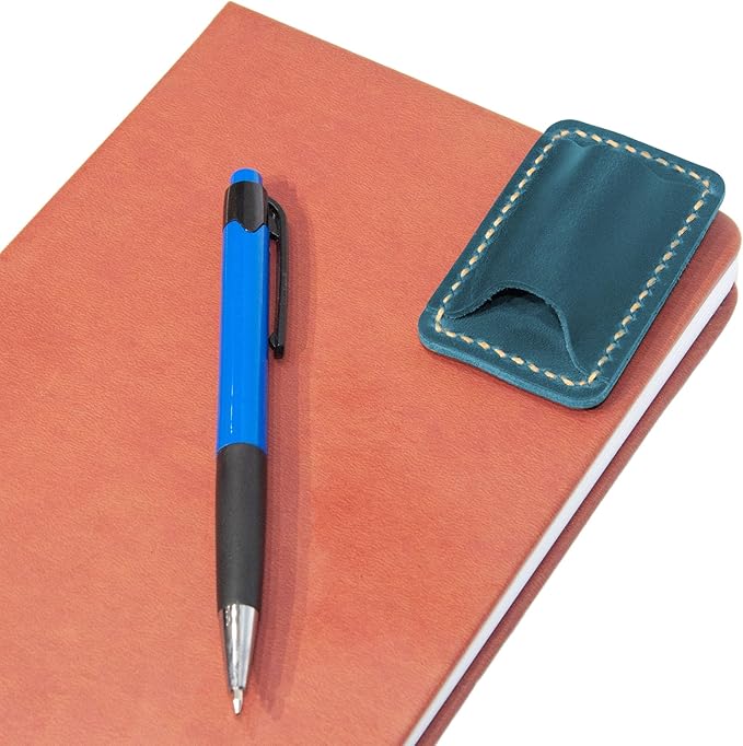 Handmade Leather Pen Holder Clip Notebook Pen Loop Stylish, Leather Pen Holderfor Books, notebook pen pencil holder clip and Practical Pen Organizer (Single Pen Holder (Blue))
