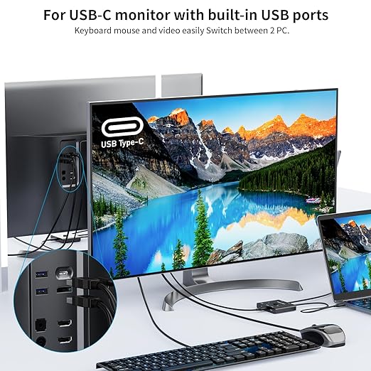 USB C Switch,Bi-Directional USB C Switcher 2 Computers,MLEEDA USB Type C KVM Switch 8K@60Hz 4K@120Hz Video/10Gbps Data Transfer/100W Charging,Compatible with Thunderbolt Device,USB-C Cables Included
