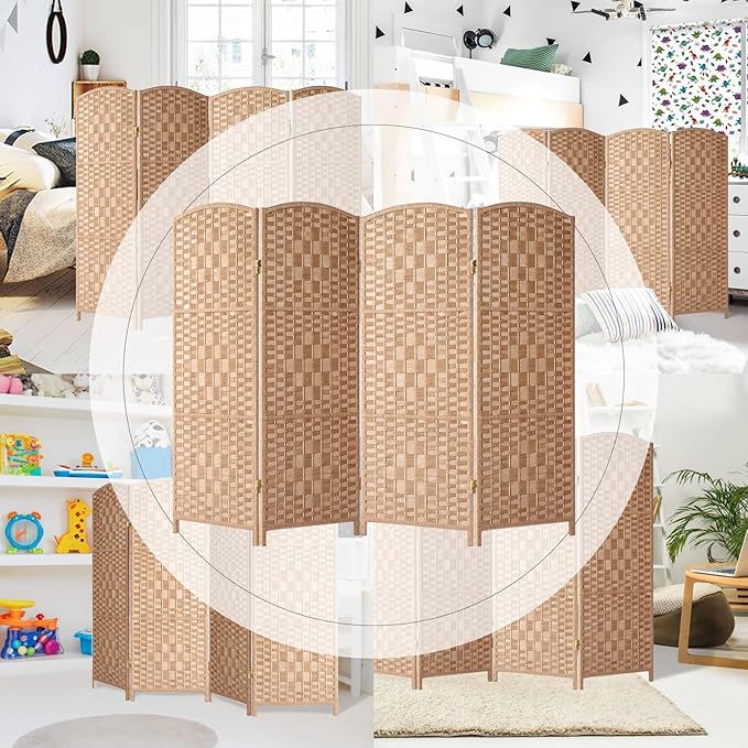 HALLYBEE Small Room Divider, Privacy Screen, Short Room Dividers and Folding Privacy Screens, Foldable Temperary Wall Partitions, 4 Panel Natural Space Separation Separator