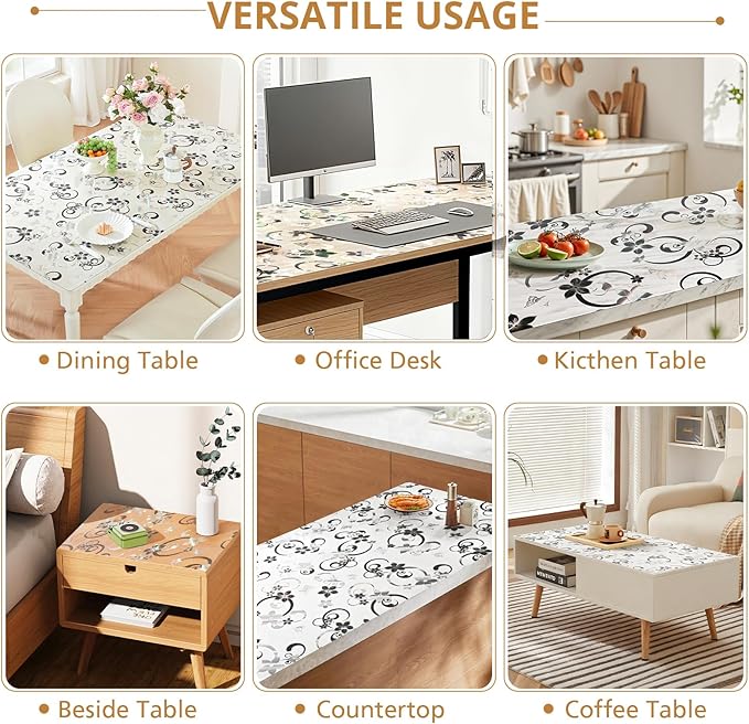 LovePads Floral Clear Table Cover Protector - 40 x 60 Inch Thick Plastic Table Cloth, Waterproof PVC Desk Mat for Dining Room Table, Wood Furniture Topper, Anti-Scratch Desk Pad for Kids Writing,