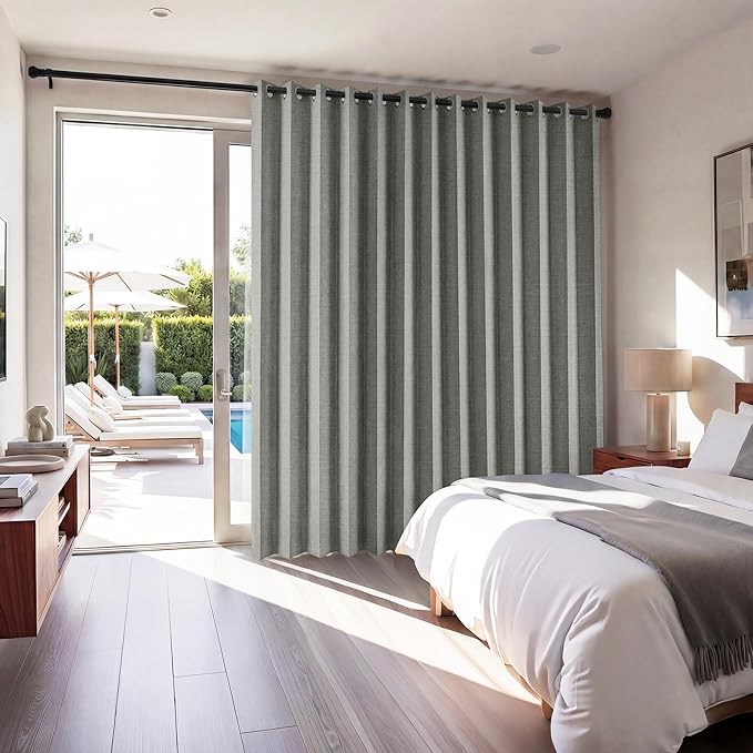 RYB HOME Accordion Style Room Divider Curtain-100% Blackout Folding Accordion Curtain for Sliding Glass Door/Bedroom, Privacy Assurd Living Room/Office Drape 1 Panel with Tieback, W100 x L84, Grey