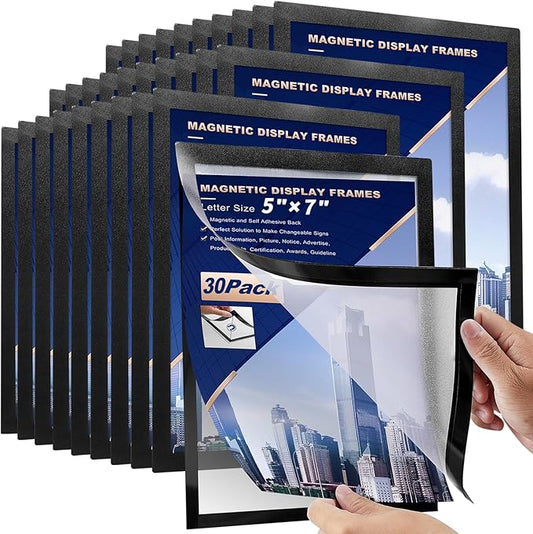 30 Pcs Magnetic Signs Holder, for 5" x 7" Letter, Sturdy PVC Magnet Document Holder, Magnet Picture Poster Frame, Can Self-Adhesive Wall/Door/Window or Magnetic for Refrigerator