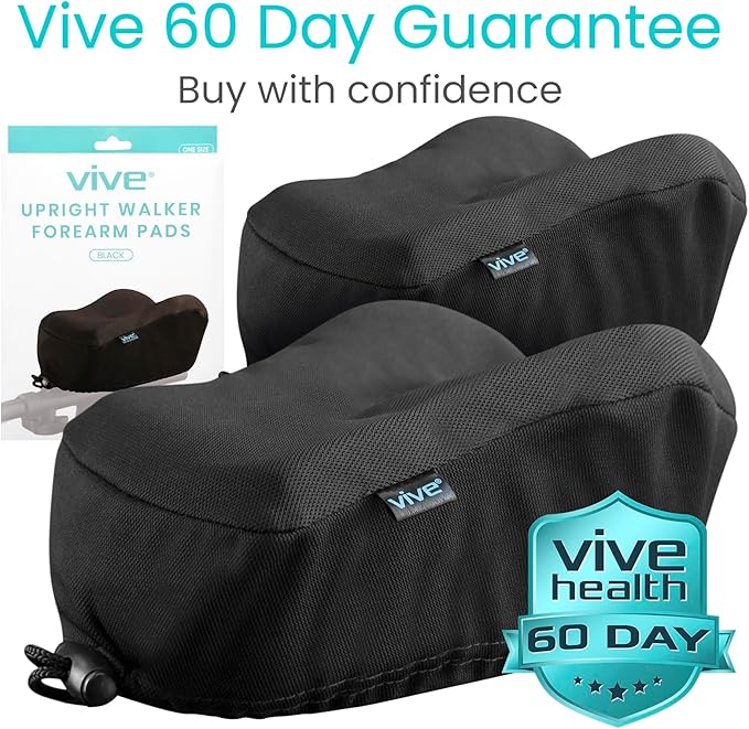 Vive Upright Walker Forearm Pads For Seniors (2 Pcs) - Foam Lightweight Armrest Cover - Stand up, Tall Upwalker Accessories - Soft, Comfortable Rest For Arms, Machine Washable - Nonslip Bottom (Black)