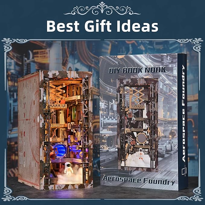 MiniCity Book Nook Kit - Industrial Space 3D Miniature Sci-Fi Scene with LED Lights, 340 Pcs DIY Assembly for Bookshelf Decor (Aerospace Foundry)