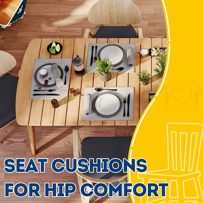 AAAAAcessories D-Shaped Chair Cushions, 2" Thick Dining Chair Pads with Ties and Removable, Machine-Washable Cover, 17" x 16", Set of 2, Dark Grey