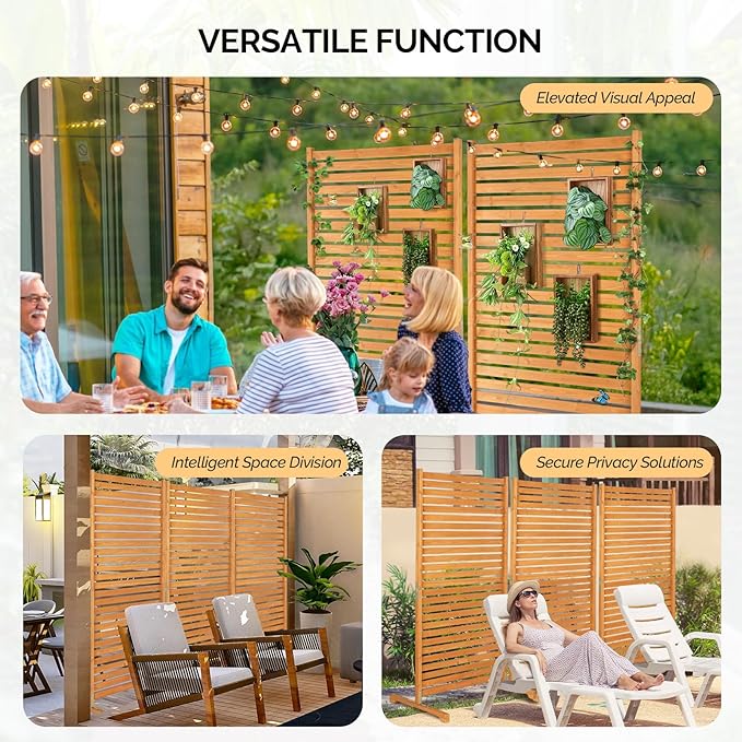 VINGLI Wooden Privacy Fence, 74 x 36 in Freestanding Fence Screen, Decorative Space Divider for Outdoor Patio, Balcony, Deck (1 Panel Freestanding)