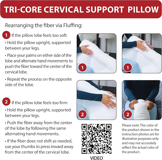 Core Products Tri-Core Cervical Support Pillow –Gentle (Medium Firmness) Orthopedic Neck Pillow for Pain Relief, Back and Side Sleepers – Ergonomic Contour Pillow – Assembled in USA, Petite Size, Blue