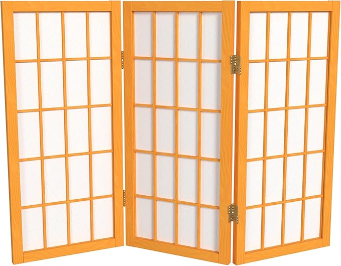 2 ft. Short Desktop Window Pane Shoji Screen - Honey - 3 Panels