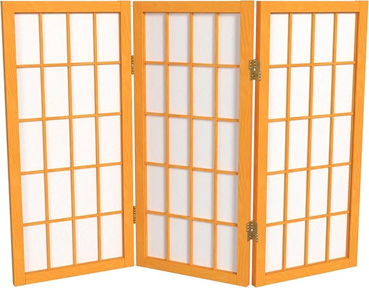 2 ft. Short Desktop Window Pane Shoji Screen - Honey - 3 Panels
