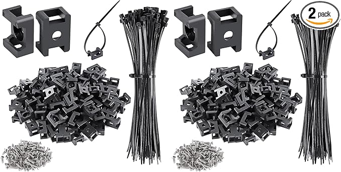 100 Pcs Cable Zip Tie Saddle Type Mounts Base with 8" Cable Ties Tapping Screw, Wire Cable Clips Organizer Holders Clamps Black (Pack of 2)