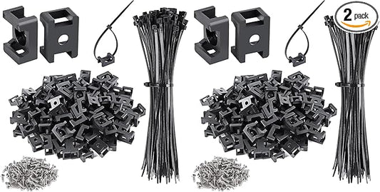 100 Pcs Cable Zip Tie Saddle Type Mounts Base with 8" Cable Ties Tapping Screw, Wire Cable Clips Organizer Holders Clamps Black (Pack of 2)