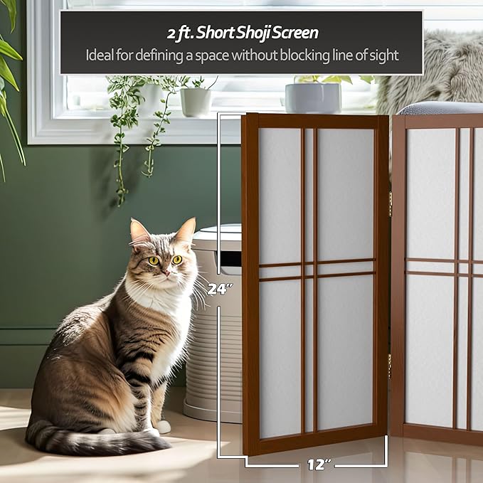 2 ft. Short Desktop Double Cross Shoji Screen - Walnut - 6 Panels