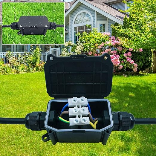 FX Junction Box Waterproof IP68 2 Way Plug Line M20 Coaxial Cable Connector Wire Range 5 to 12mm Outdoor External Electric Power Cord Boxes