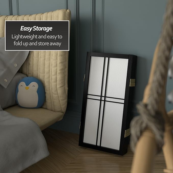 2 ft. Short Desktop Double Cross Shoji Screen - Black - 4 Panels