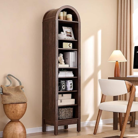 IFGET 71" Tall Arched Bookshelf, 8 Tiers Arch Bookcase with Storage, Modern Farmhouse Book Shelf with Adjustable Shelves, Wood Bookshelf w/Open Display Shelves for Living Room, Office (Brown)