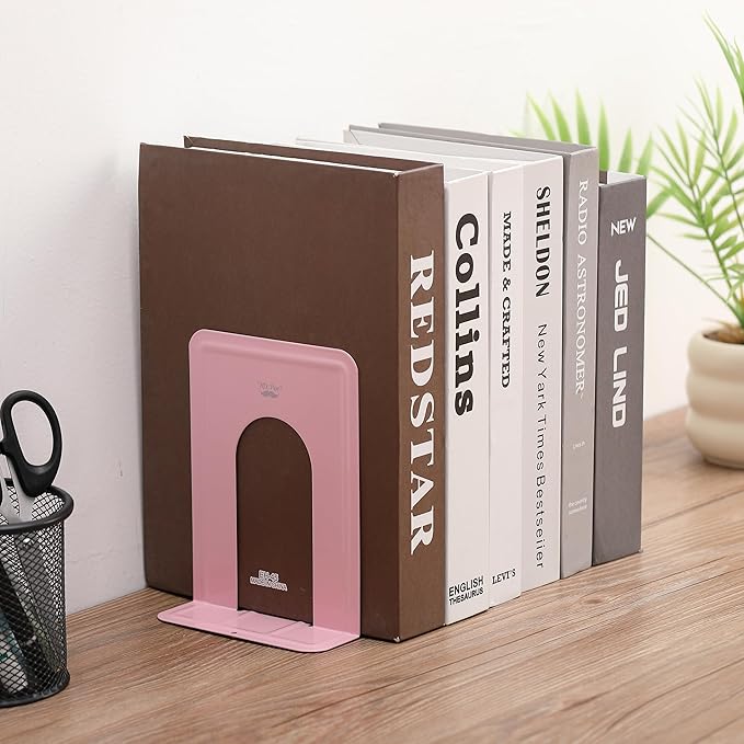 Mr. Pen- Book Ends, 4 Pack, Light Pink, Heavy Duty Metal Bookends for Shelves, Book Holders for Shelves, Metal Bookends