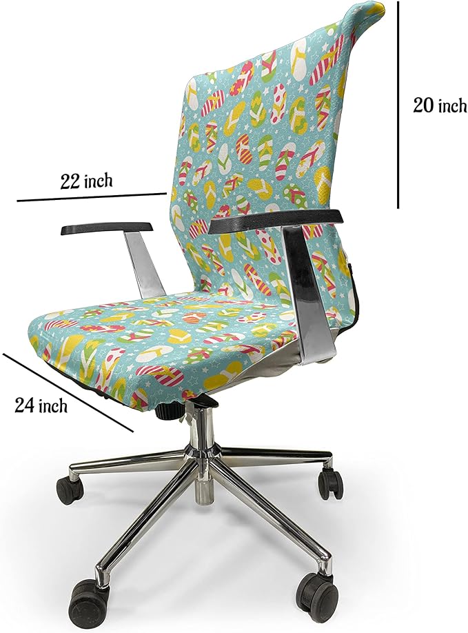 Ambesonne Flip Flop Office Chair Cover, Colorful and Different Patterned Double Pluggers on Star Filled Blue Backdrop, Stretchable Decorative Universal Size High Back Printed Slipcover, Aqua Blue