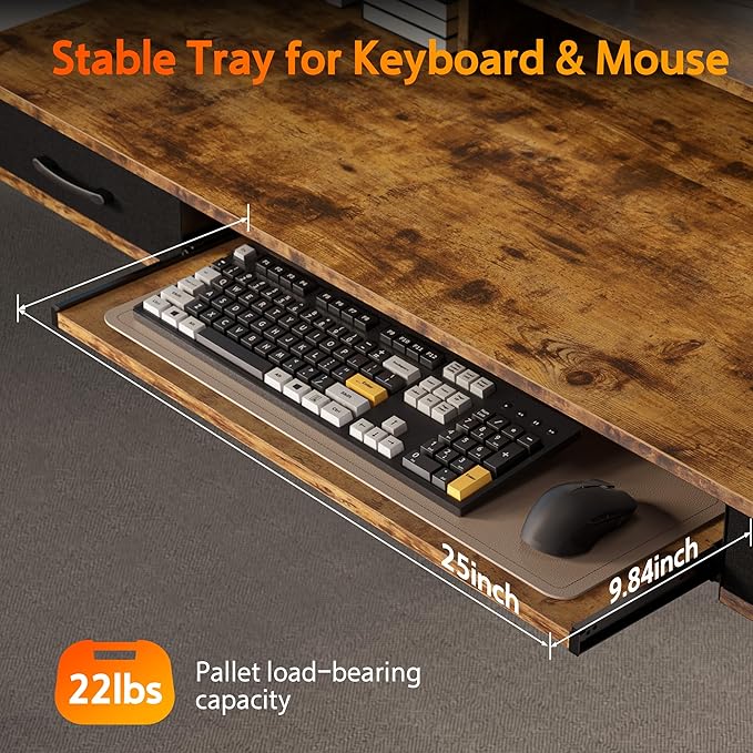 WALKINGDESK 63x24 Inches Electric Standing Desk with Keyboard Tray, Height Adjustable Stand up Desk with 2 Drawers, Ergonomic Sit to Stand Desk with Storage Monitor Stand, Computer Table, Rustic Brown