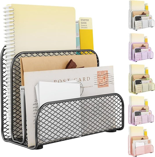 gianotter Mail Organizer Countertop, Book Shelf,Metal File Holder with 3-Slot, Book Shelf, Bill Organizer for Office Receipts and Letter Paper Storage (Black)