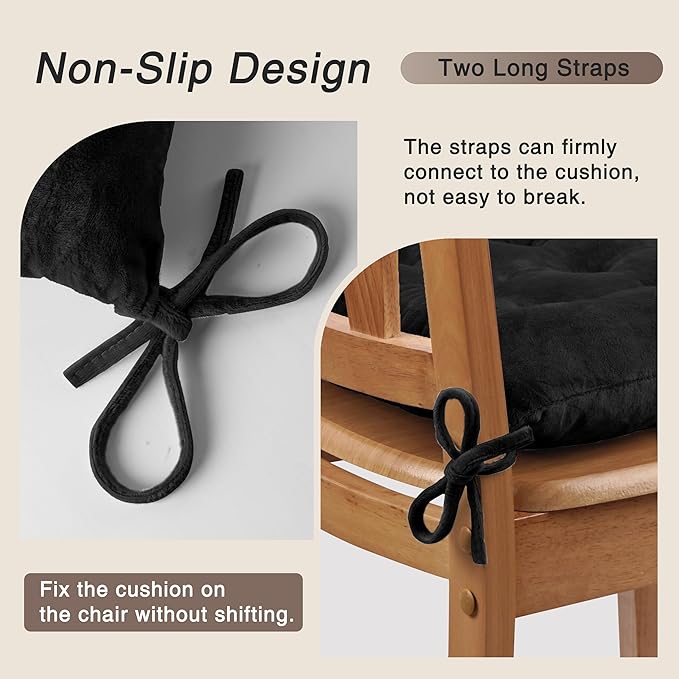 OVOV 1 Pack Chair Cushions for Dining Chairs Soft Seat Cushions for Kitchen Desk Chairs Square Chair Pads with Ties (15.5"x15.5" Black)