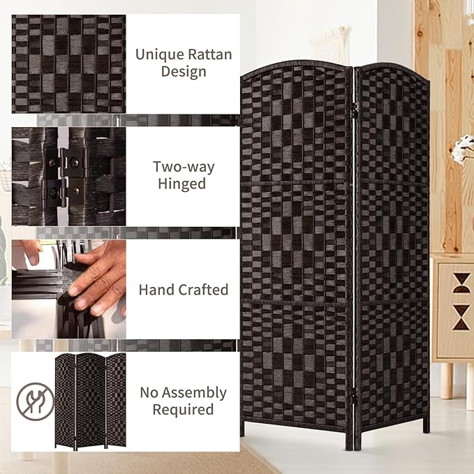 HALLYBEE Small Room Divider, Privacy Screen, Short Room Dividers and Folding Privacy Screens, Foldable Temperary Wall Partitions, 4 Panel Dark Mocha Space Separation Separator