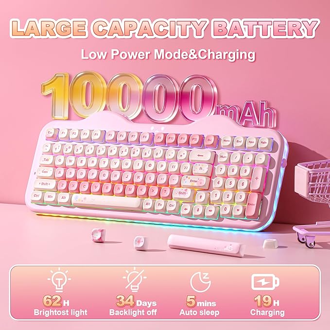 YUNZII C98 Wireless Mechanical Keyboard with Number Pad,99 Key BT5.0/2.4G/USB-C Hot Swap Gasket Mount with PBT MOA Keycaps,Custom RGB,Cute Cake Keyboard for Win/Mac (Pink, Candy Linear Switch)