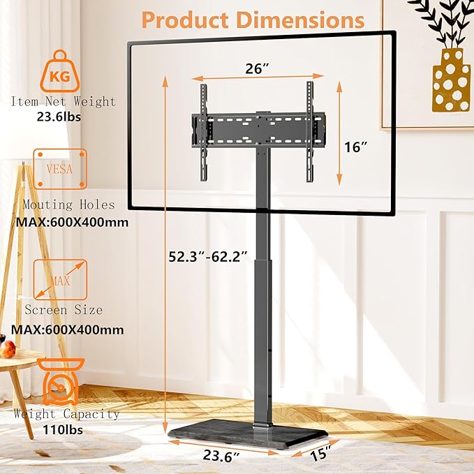 Afaloona Universal Floor TV Stand,TV Floor Mount Stand for 32-75 inch TV up to 110 lbs, Swivel and Height Adjustable Tall TV Stand for Bedroom,Office(TCP01-M-A02)