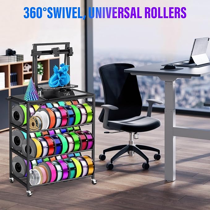 3D Printer Stand with Filaments Storage,4-Tier Heavy Duty 3D Printer Table Cart with Wheels,3D Printer Filament Rack for PLA/ABS/TPU/Nylon,Filament Spool Holder for Workshop Studio Home Office (Black)