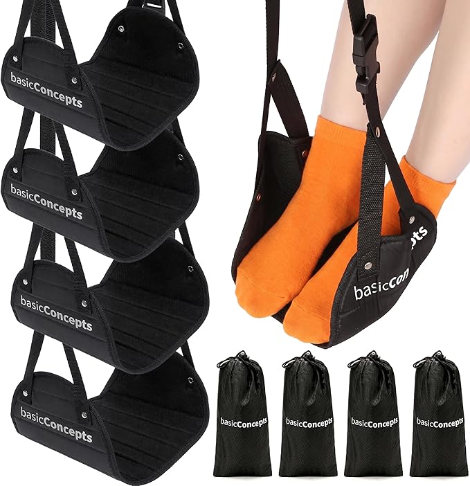 Airplane Footrest (4 Pack), Perfect Foot Hammock for Airplane Travel or Office - Relax Your Feet