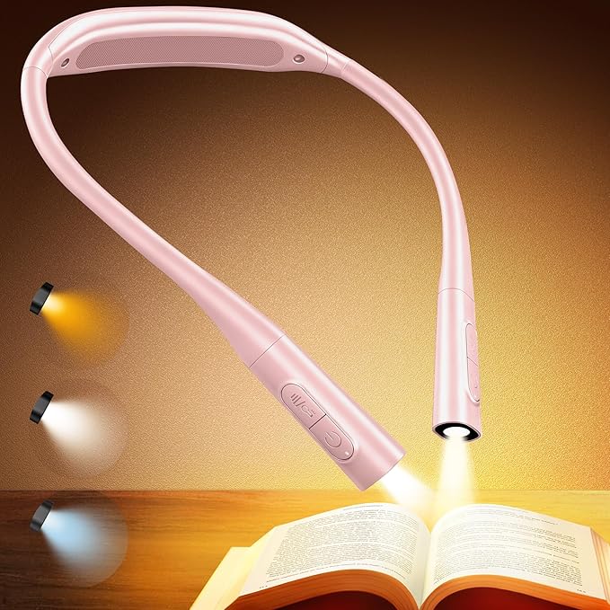 Glocusent Lightweight Neck Light for Reading in Bed, 1200mAh Rechargeable Book Light, Hands-Free Reading Light, 5 Colors, 5 Brightness Adjustable, Private Bedtime Reading for Book Lover